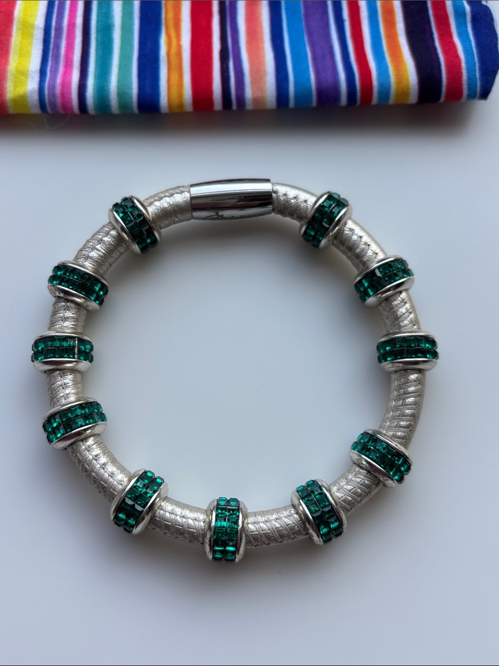 Brighton Eleven Silver-Tone Bracelet with Emerald Green Crystal Spacer Beads